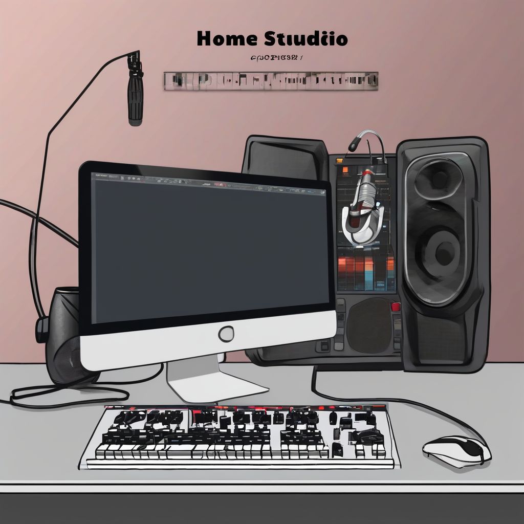 Digital audio workstation setup in home studio